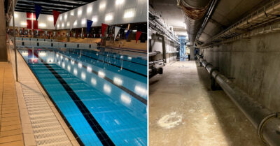 Skader på bassinvæg og ved dyse ledning under Kildeskovhallens 50 meter bassin gør, at den er ved at skride ud af væggen|Dyseledning under Kildeskovhallens 50 meter bassin undergår ny rørføring da den er ved at skride ud af væggen|Rørskader ved dyseledning under Kildeskovhallens 50 meter bassin gør, at den er ved at skride ud af væggen|Skade i væg ved dyse ledning under Kildeskovhallens 50 meter bassin gør, at den er ved at skride ud af væggen.