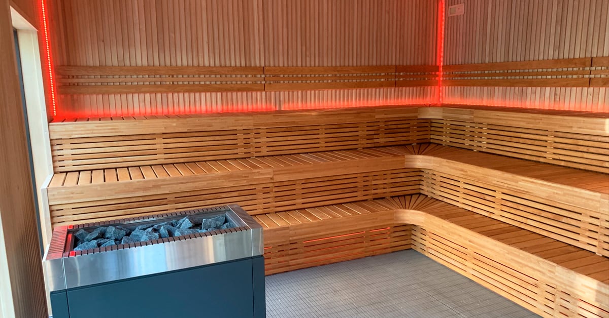 Sauna atmosfære hos DGI byen i København. Med plads til mange gæster og ovn til saunagus arrangementer.
